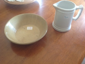 Yellow ware bowl and an ironstone pitcher